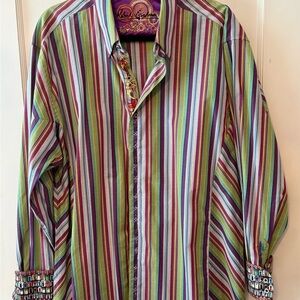 Robert Graham Men's‎ Striped Button-Down Shirt in Green, Purple, Blue
